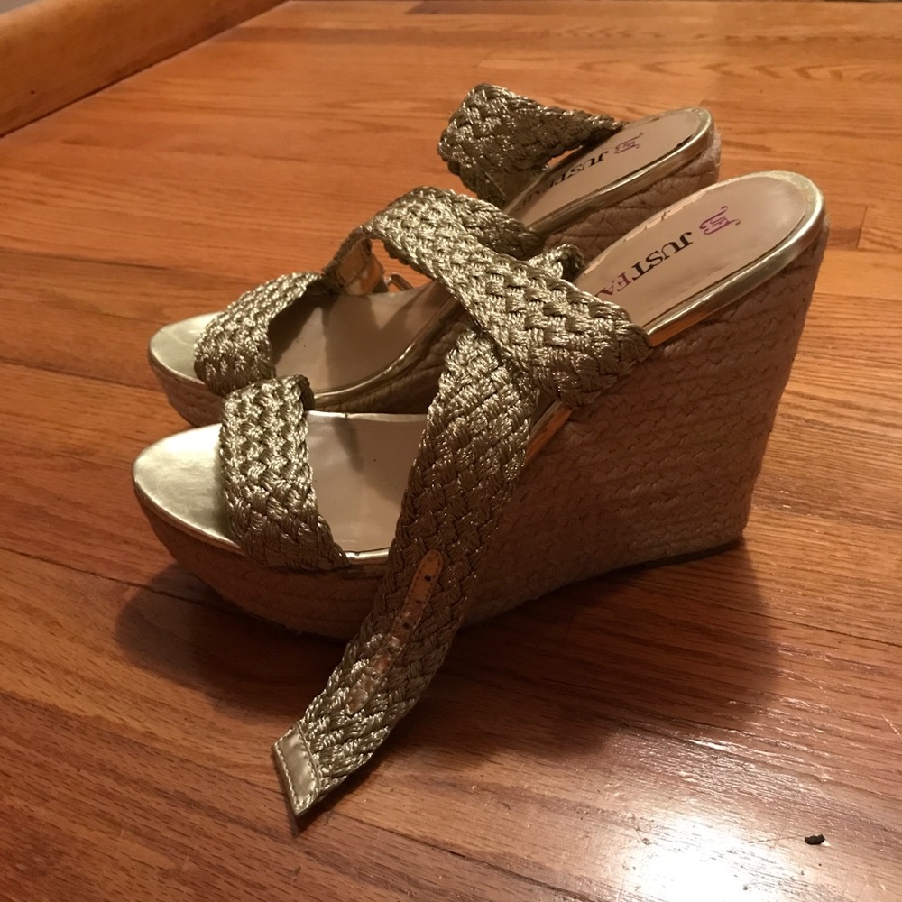 Just Fab Gold Lace Up Wedges